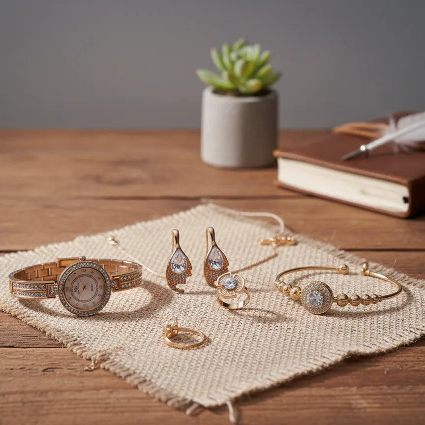 The Midnight Elegance Gold-Tone Jewelry & Timepiece Collection