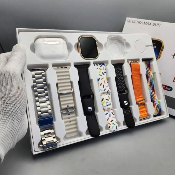 I20 Ultra Max suit Smart Watch 10 in 1 box 2.3inch large screen with 7 strips smartwatch With Airpords2 (random color)