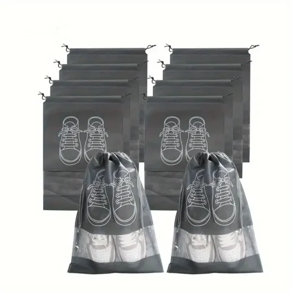 Pack of 01 -?Shoe Bag for Travel & Home Storage ? Dustproof Printed Shoe Organizer Pouch in Random Gray ? Lightweight, Breathable, and Reusable Shoe Cover for Luggage, Closet, or Gym Use - Grey Color