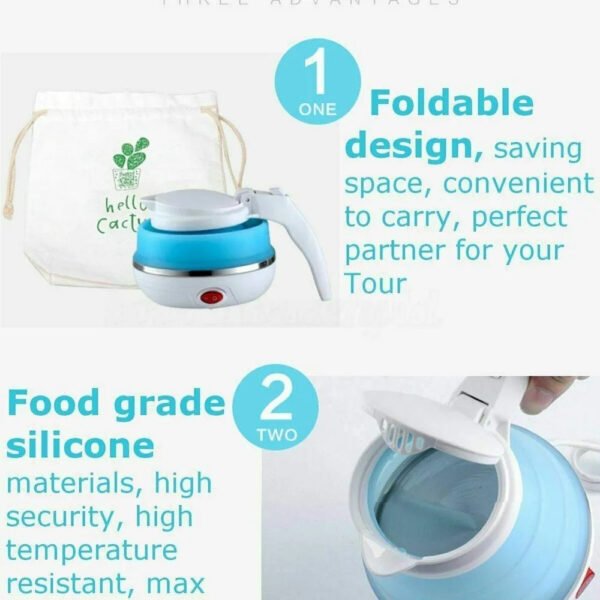Fast Water Boiling 600 ml Portable Kettle Travel Kettle Foods Boils Quickly Silicone Small Collapsible Foldable Electric Sports Bottle ( Random Color )