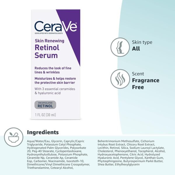CeraVe, Skin Renewing Retinol Serum, (30 ml) lCeraVe Skin Renewing Serum with Retinol ? Anti-Aging & Smoothing Formula(30 ml)