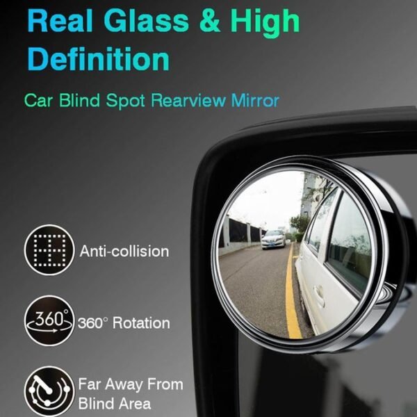 2pcs Round Blind Spot Mirrors ? Wide-Angle Lens for Enhanced Rear and Side View Visibility ? Convex Mirror for Cars, SUVs, and Trucks ? Universal Fit Safety Accessory - Glass Material