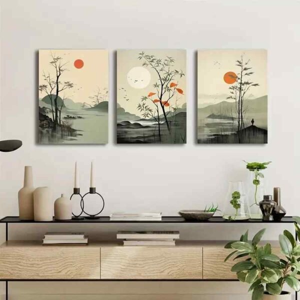 3pcs Wall Art Set - Modern Classic Style Painted Scenes, Wood MDF? Photo Tile Frame Orientation for Living Room, Bedroom, Home Office - Art Deco Themed Paintings