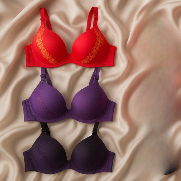 Silk Embroidered Padded Bra for Women ? Luxury Undergarment with Soft Silk Fabric, Stylish Embroidery, Comfortable Fit & Everyday Support (Random Color)