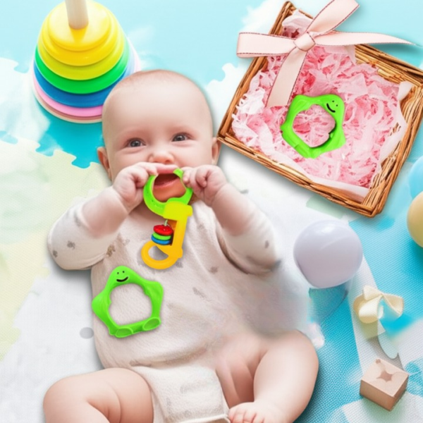 3 Pcs Baby Rattle Set ? Non-Toxic Plastic Toys for Newborns, Safe & Lightweight, Colorful Shapes for Sensory and Motor Skill Development (0-3 Years)