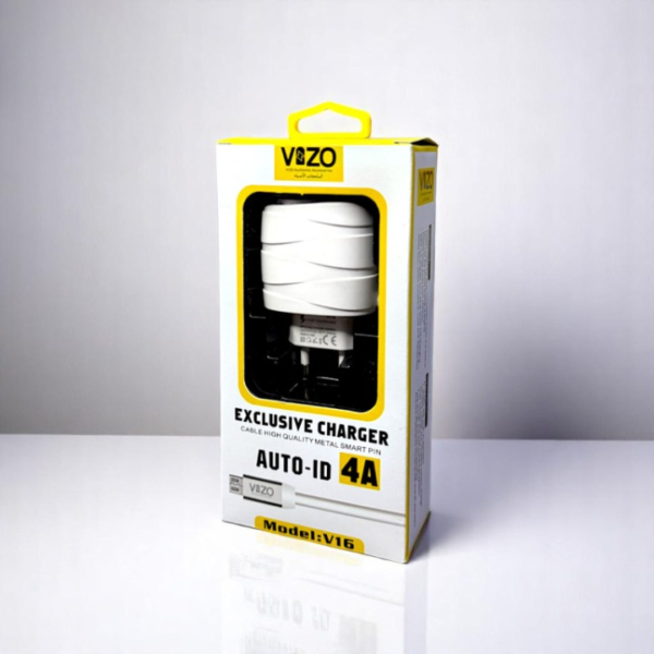 Vizo V16-Type-C ? 4A Smart Fast Charger (3 USB Ports + Built-in Type-C Cable) | Best Quality Type-C Charger For Android - Mobile Phone Charger - Android Charger