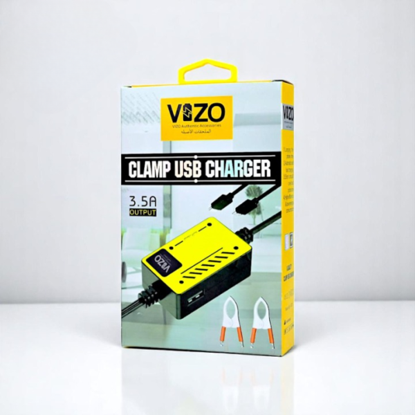 Vizo V5000 ? Multi-Port Clip Charger | V5000 ? 3.5A Multi-Port Clip Charger with Micro USB, Type-C & USB-A | Versatile Clamp Design for Smartphones & Tablets