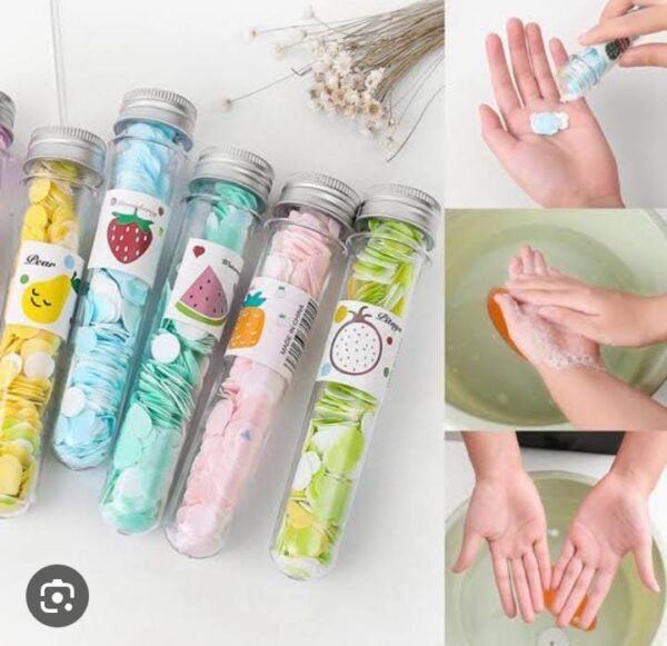 200 PCS Disposable Paper Soap with Portable Tube Bottle ? Multi-Color Travel Soap Sheets for Hand Washing, Camping, and Outdoor Use