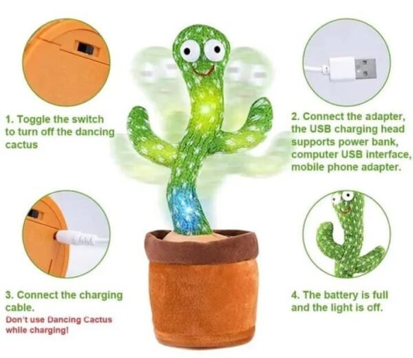 Dancing Cactus Toy ? Singing, Talking, Voice Recording Plush with USB Rechargeable Function ? Fun Educational Gift for Babies and Kids (Ages 6 Months & Up) - Rechargeable - With Cap