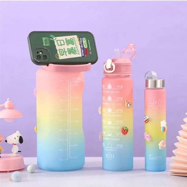 3 pieces Water Bottles | Colorful Motivational Sports Water Bottle with Time Marker Plastic Frosted Water Cup Outdoor Fitness Water Bottles (Random Design)
