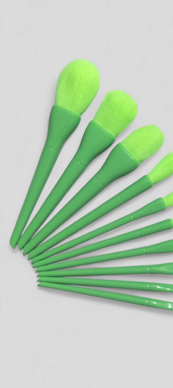 10 Pcs Professional Makeup Brush Set ? Face, Eyes & Lips | Concealer, Blush, Eyeshadow, Highlighter | Orange & Green Colors