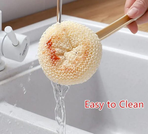 Multipurpose Fiber Cleaning Balls with Long Handle ? Reusable Scrubbers for Kitchen & Household Cleaning (1 Handle & 3 Balls)(Random color)