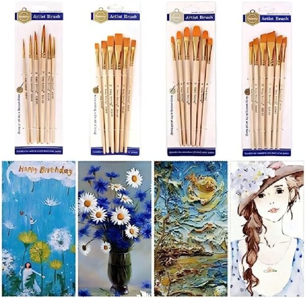 Pack of 6 Professional Angular Brush Set for Artists ? Wooden Handle & Ultra-Soft Tapered Bristles | Multi-Purpose Brushes for Painting, Designing, Calligraphy & Craft | Ideal for Acrylic, Oil & Watercolors