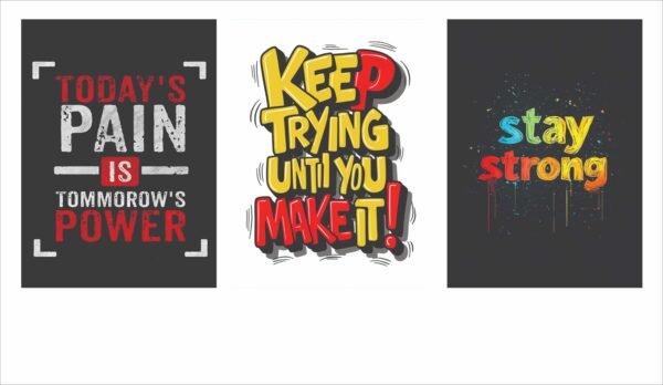 set of 3 Motivational sticky canvas frames for wall decore / sticky phototiles