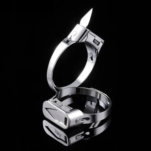 Stainless Steel Self-Defense Ring with Hidden Blade ? Adjustable Mini Knife Ring for Personal Safety ? Wearable Concealed Protection Tool for Men & Women