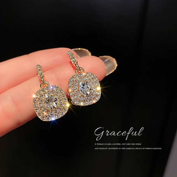 PJT-990 beautifull Sparkling Korean Zircon Earrings ? Chic & Timeless Design Available In Golden And Silver Color