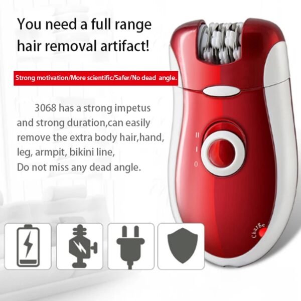 Kemei KM-3068 - Rechargeable 3-in-1 Epilator Hair Removal Device for Women ? Electric Shaver & Trimmer Set with Multiple Heads, Smooth Skin Care Tool for Face, Arms, Legs & Sensitive Areas