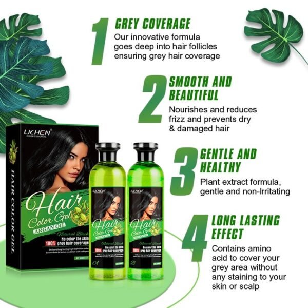 Lichen Professional Hair Color Gel ? 500ML ? Rich, Long-Lasting Black & Dark Brown Shades ? Made in China