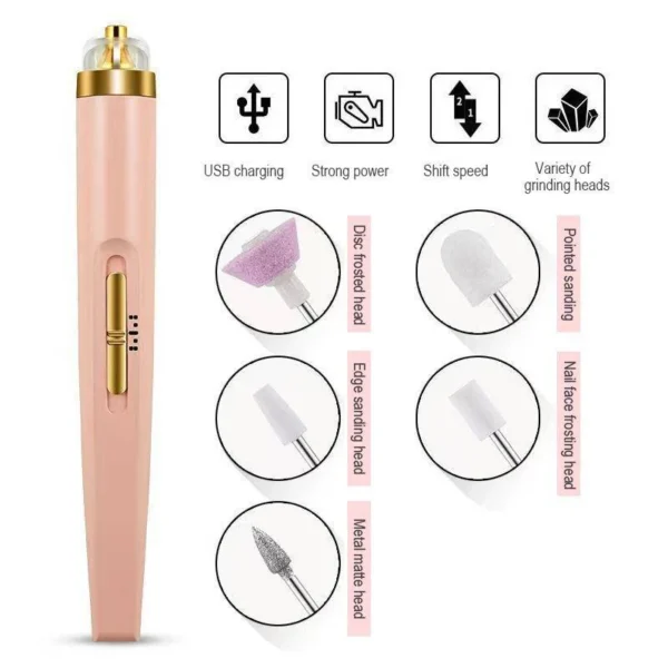 5 IN 1 Professional Manicure Nail | Salon Nail Finishing Touch | Nail Grinding, Burnishing Machine | Full Manicure and Pedicure Tool - Random Color